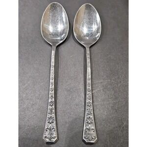 Vintage Interpur 8 Petal Florenz Tablespoons Stainless Flatware Korea Set of 2